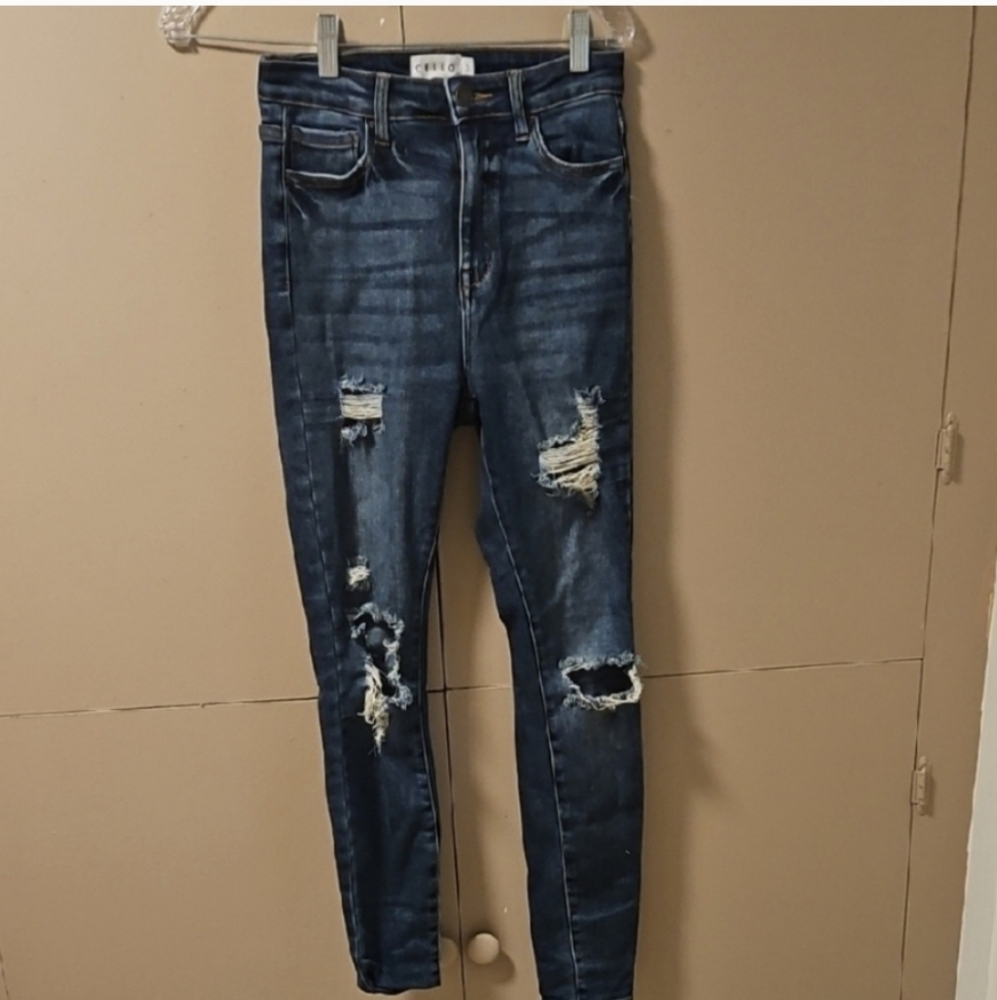 Cello Distressed Skinny Jeans in Dark Blue